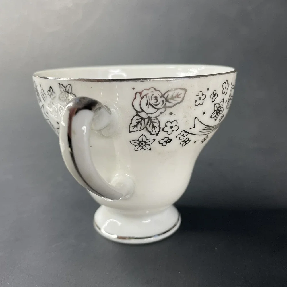 Vtg Arnart Creation Tea Cup & Saucer Japan‎ 25th Silver Anniversary White Bells